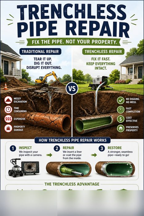 Traditional excavation vs trenchless pipe repair in McKinney TX